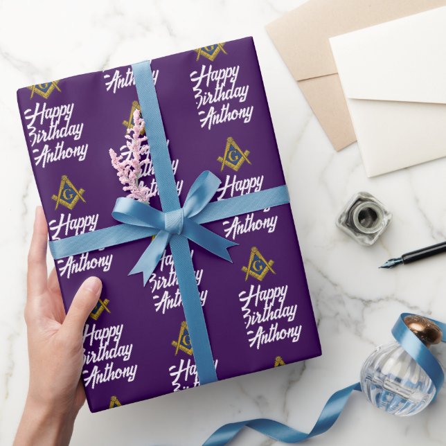 Personalized Freemason Masonic Square Birthday  Wrapping Paper (Gifting)