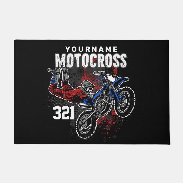 Personalized Freestyle Motocross Racing FMX Tricks Doormat (Front)
