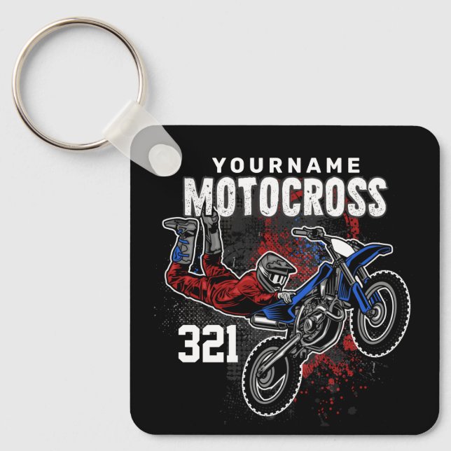 Personalized Freestyle Motocross Racing FMX Tricks Keychain (Front)