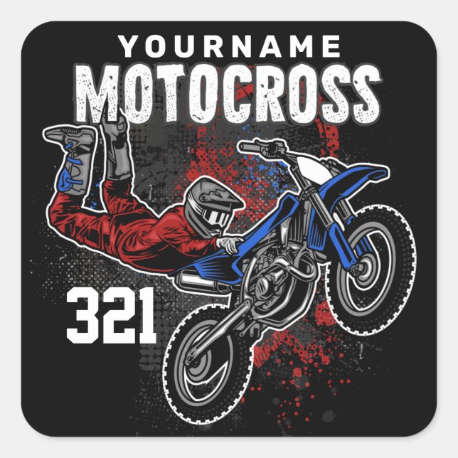 Personalized Freestyle Motocross Racing FMX Tricks Square Sticker (Front)
