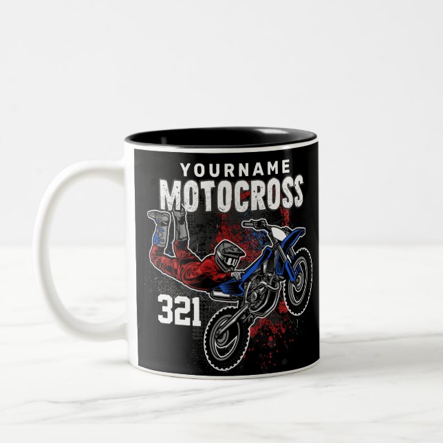 Personalized Freestyle Motocross Racing FMX Tricks Two-Tone Coffee Mug (Left)