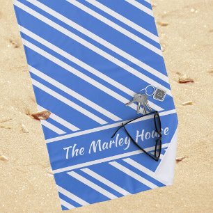 Personalized French Blue and White Stripes Beach Towel