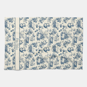 Personalized French Blue Toile Print Kitchen Towel