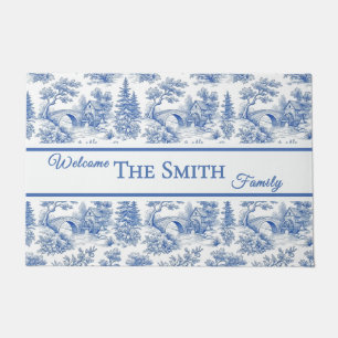Personalized French Blue Vintage Chinoiserie Toile Doormat