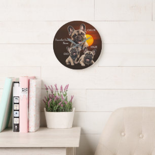 Personalized French Bulldog Family Names Large Clock