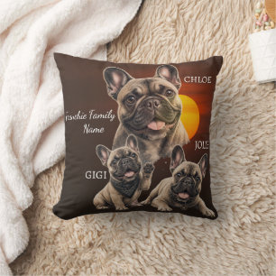 Personalized French Bulldog Family Names Throw Pillow