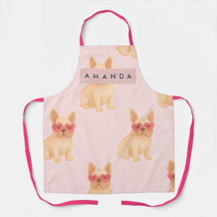 Personalized French Bulldog Heart Glasses  Apron