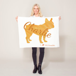 Personalized French Bulldog Pastel Orange  Frenchi Fleece Blanket