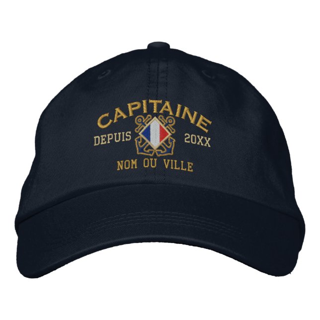 Personalized French Captain Nautical Embroidery Embroidered Hat (Front)