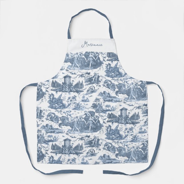 Personalized French Chariot of Dawn Toile-Blue Apron (Front)