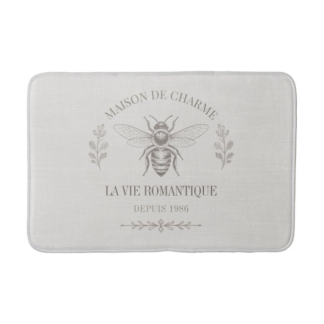Personalized French Country Engraving | Soft Ivory Bath Mat (Front)