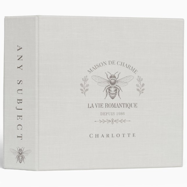 Personalized French Country Engraving | Soft Ivory Binder (Front/Spine)