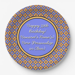 Personalized French Country Tile Blue Yellow Paper Plate