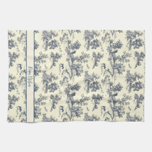 Personalized French Farmhouse Blue "Toile de Jouy" Kitchen Towel