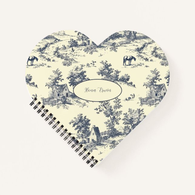 Personalized French Farmhouse Blue Toile de Jouy Notebook (Front)