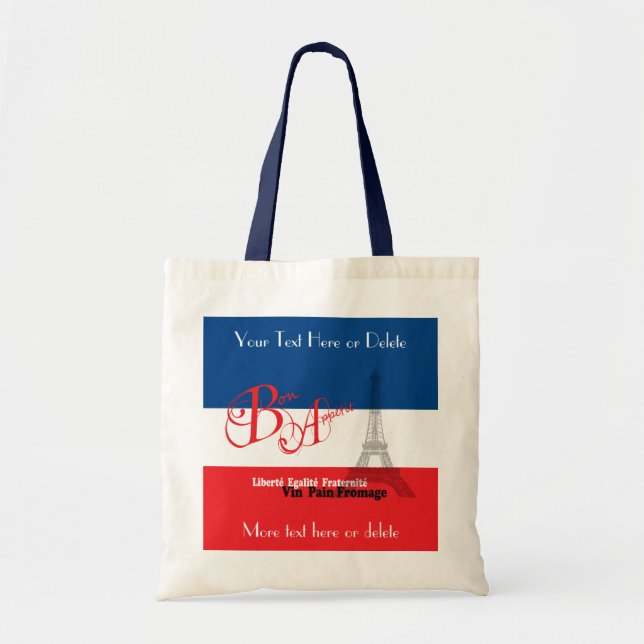 Personalized French Flag Eiffel Tower Bon Appetit Tote Bag (Front)