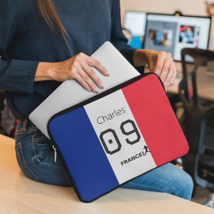 Personalized French Flag Soccer Player Fan Support Laptop Sleeve