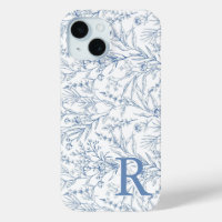 Personalized French Floral Toile Blue Monogram