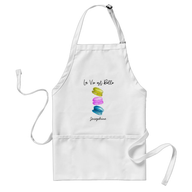Personalized French Macaron Watercolor Baker Name Standard Apron (Front)
