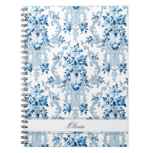 Personalized French Rococo Blue & White Floral Notebook