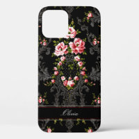 Personalized French Rococo Floral-Black Background