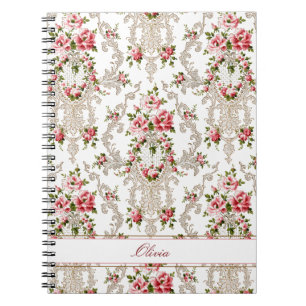 Personalized French Rococo Floral-White Background Notebook