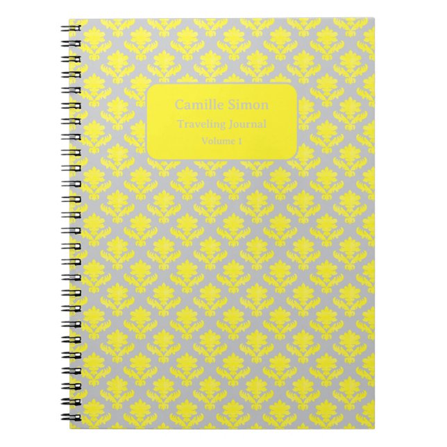 Personalized French Tapestry Yellow and Grey Notebook (Front)