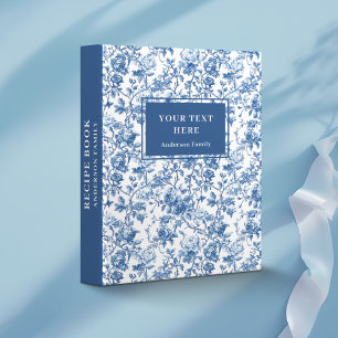Personalized French Toile Blue Roses Floral Recipe Binder
