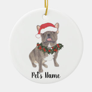Personalized Frenchie (Blue Silver Grey Lilac) Ceramic Ornament