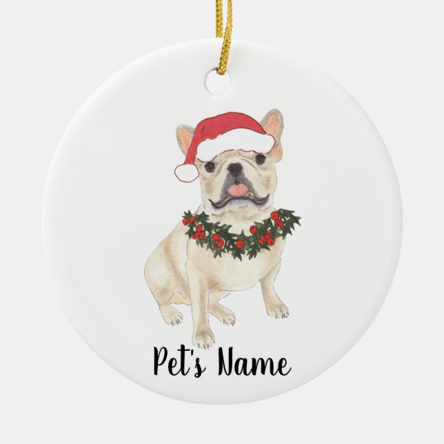 Personalized Frenchie (Fawn Tan Cream) Ceramic Ornament (Front)