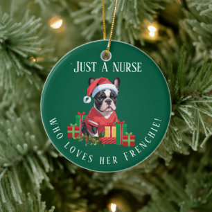 Personalized Frenchie Nurse Christmas Dog Lover Ceramic Ornament