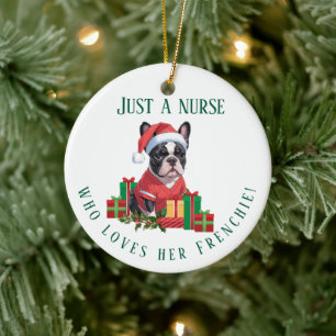 Personalized Frenchie Nurse Christmas Dog Lover Ceramic Ornament