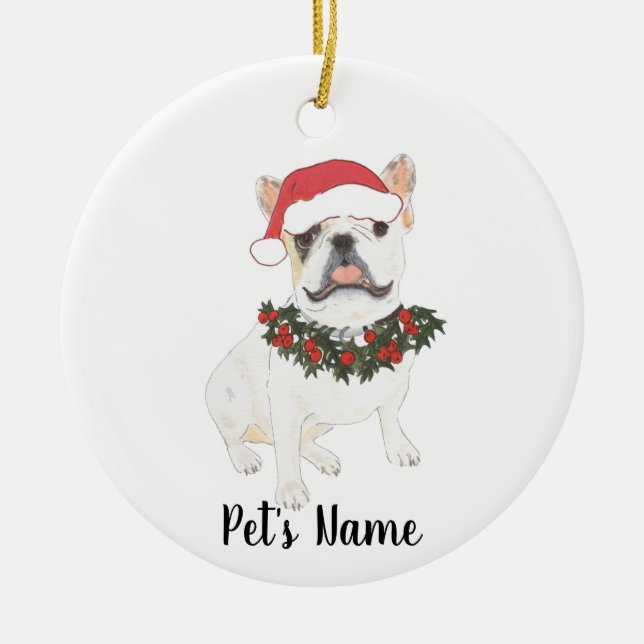 Personalized Frenchie (White Pied) Ceramic Ornament (Front)