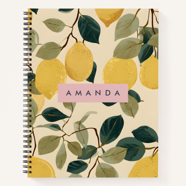 Personalized Fresh Lemon Botanical Design Notebook (Front)