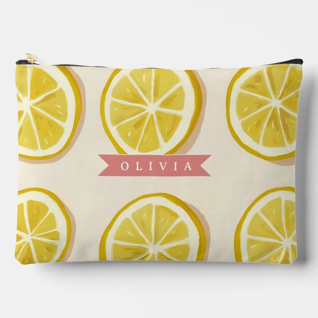 Personalized Fresh Lemon Slice Pattern Bright Accessory Pouch (Front)