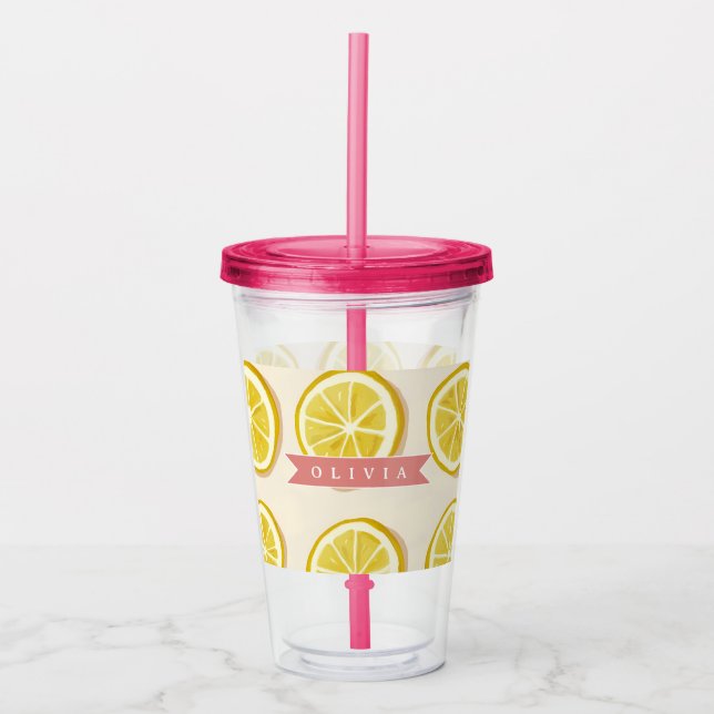 Personalized Fresh Lemon Slice Pattern Bright Acrylic Tumbler (Front)