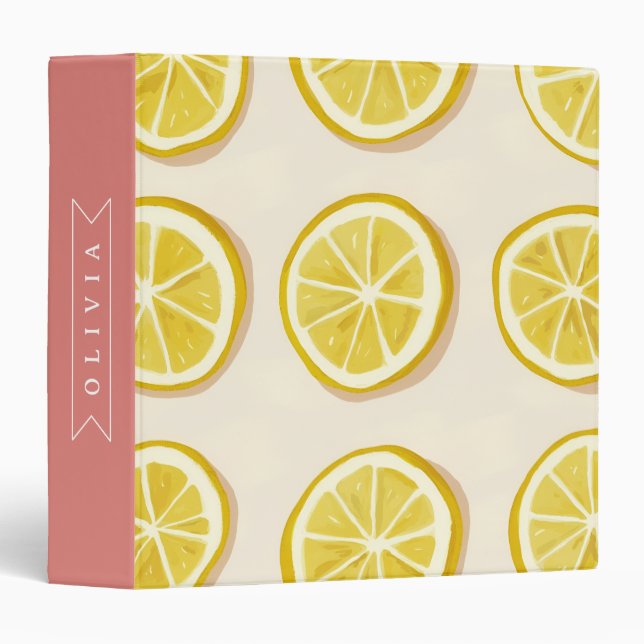 Personalized Fresh Lemon Slice Pattern Bright Binder (Front/Spine)