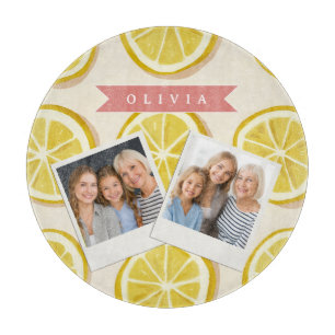 Personalized Fresh Lemon Slice Pattern Bright Cutting Board