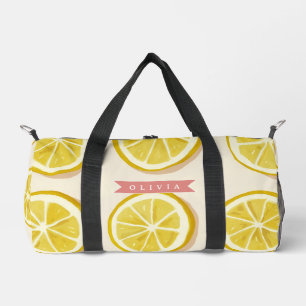 Personalized Fresh Lemon Slice Pattern Bright Duffle Bag