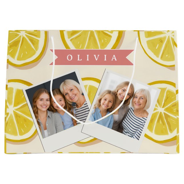 Personalized Fresh Lemon Slice Pattern Bright Large Gift Bag (Front)