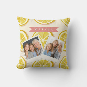 Personalized Fresh Lemon Slice Pattern Bright Throw Pillow