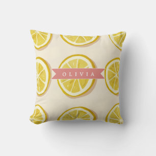 Personalized Fresh Lemon Slice Pattern Bright Throw Pillow