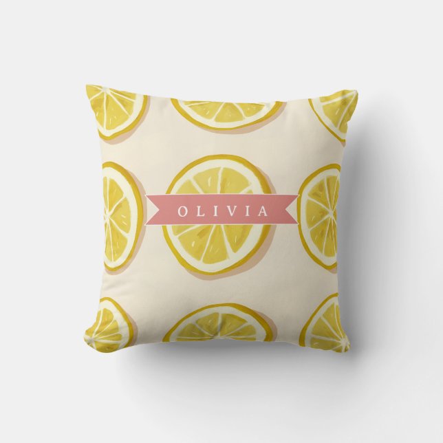 Personalized Fresh Lemon Slice Pattern Bright Throw Pillow (Front)