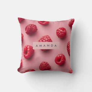 Personalized Fresh Raspberry Pattern on Pink Throw Pillow