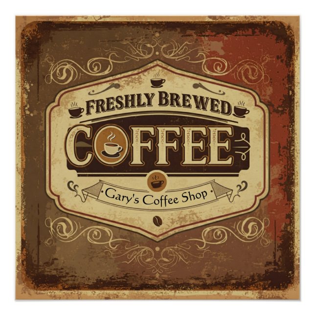 Personalized Freshly Brewed Coffee Vintage Poster (Front)