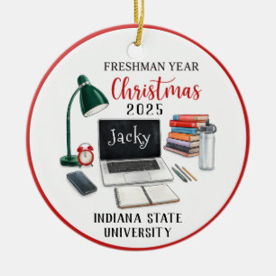 Personalized Freshman Year Christmas For College Ceramic Ornament