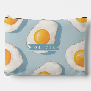Personalized Fried Egg Pattern Fun Blue Funny Accessory Pouch