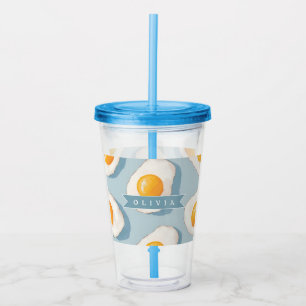 Personalized Fried Egg Pattern Fun Blue Funny  Acrylic Tumbler