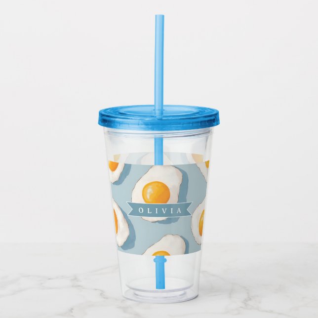 Personalized Fried Egg Pattern Fun Blue Funny  Acrylic Tumbler (Front)