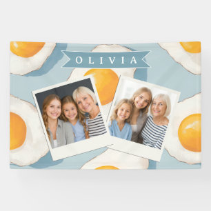 Personalized Fried Egg Pattern Fun Blue Funny  Banner